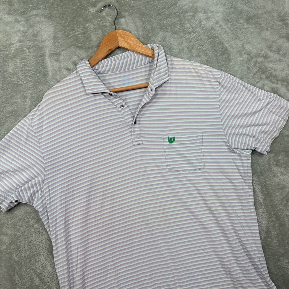 Peter Millar Polo Shirt Mens L Purple Blue Striped Seaside Wash Thistle Pocket
